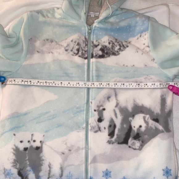 Women’s Vintage hooded full zip mint and blue fleece Jacket with polar bears S/M - Picture 6 of 15